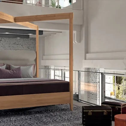 Letto Raise Jasmine in legno con testiera in tessuto imbottito di Domus Arte