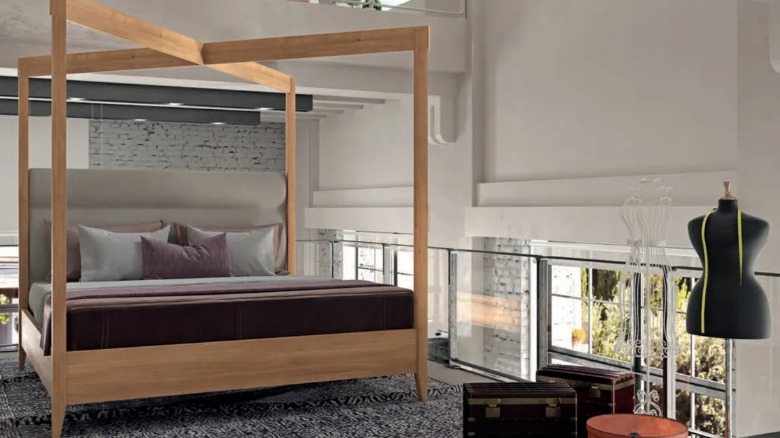 Letto Raise Jasmine in legno con testiera in tessuto imbottito di Domus Arte