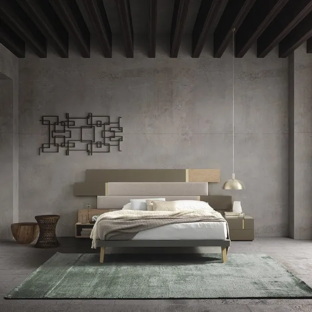 Letto Regolo con testiera boiserie in legno e tessuto di Mobilgam