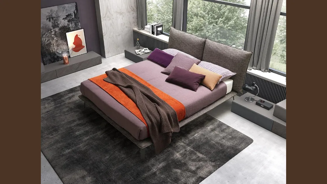 Letto Soffy in tessuto imbottito con testiera di Mobilgam