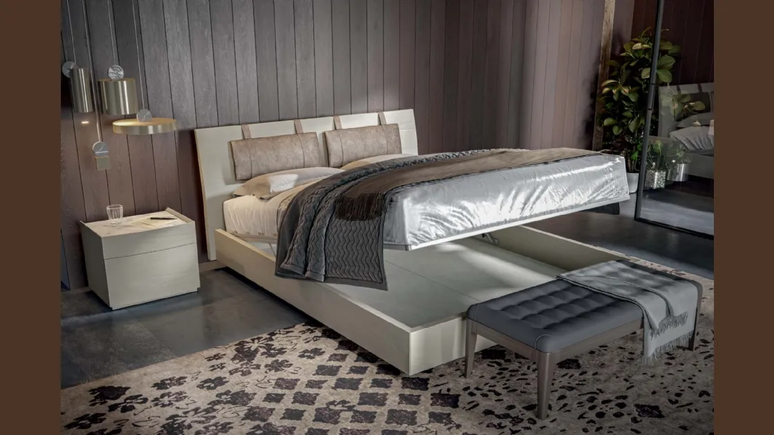 Letto contenitore Movi in frassino laccato corda di Veneran
