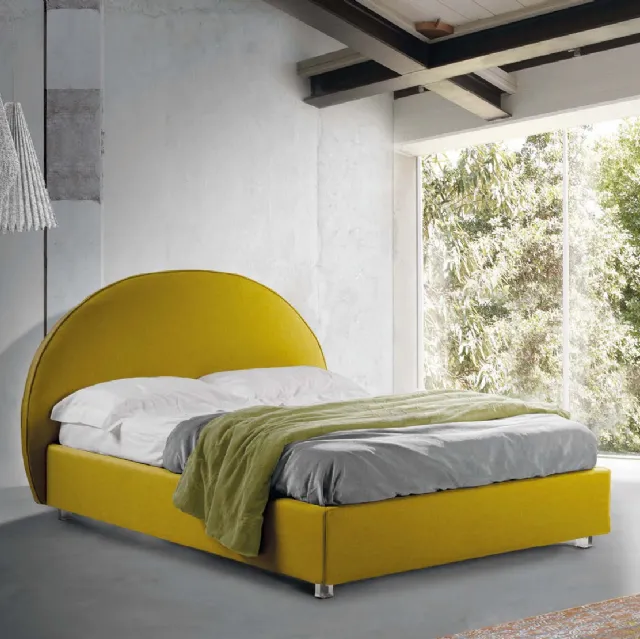 Letto con testiera a semicerchio in tessuto e box contenitore Rondo di Lettissimi