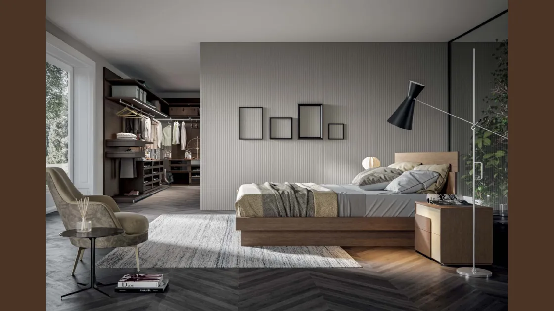 Letto in rovere tobacco con testiera e box contenitore Self di Veneran