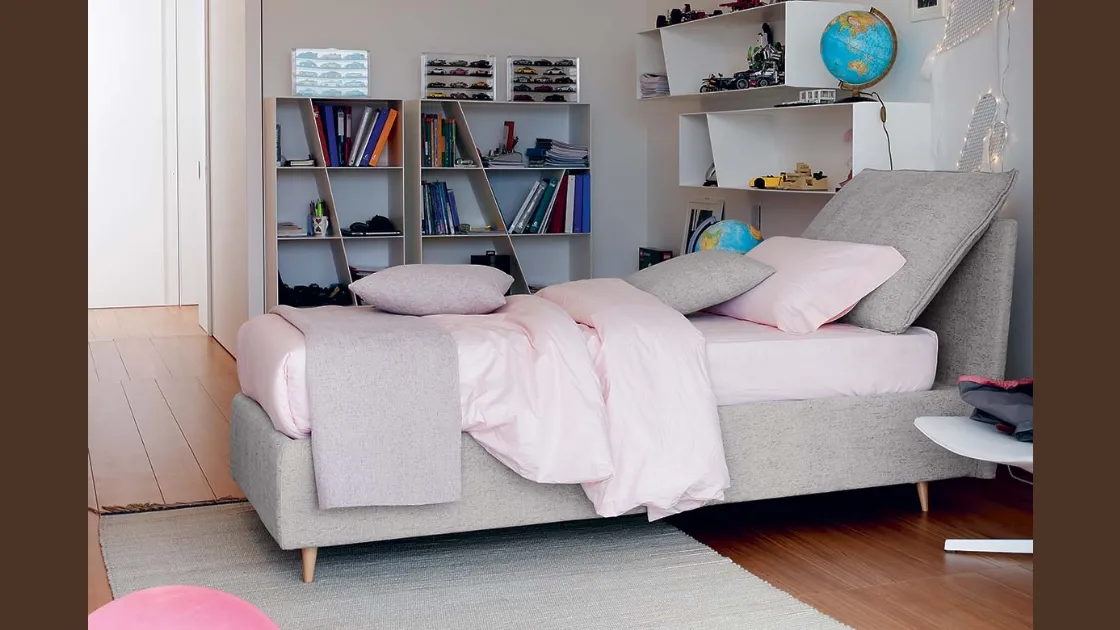 Letto singolo Ambra in tessuto con testiera di Bontempi Letti Design
