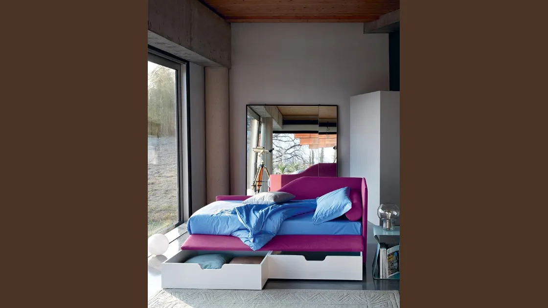 Letto singolo in tessuto con cassettoni Duplo di Bontempi Letti Design