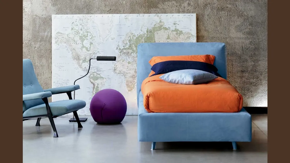 Letto singolo in tessuto con testiera Kuna di Bontempi Letti Design