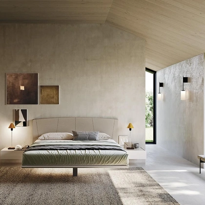 Letto Sospeso N16 con testiera in tessuto imbottito di Mobilgam