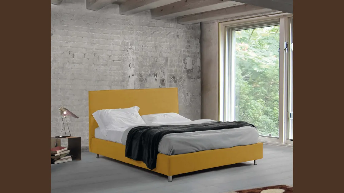 Letto in tessuto con testiera e box contenitore Vela Liscio di Lettissimi
