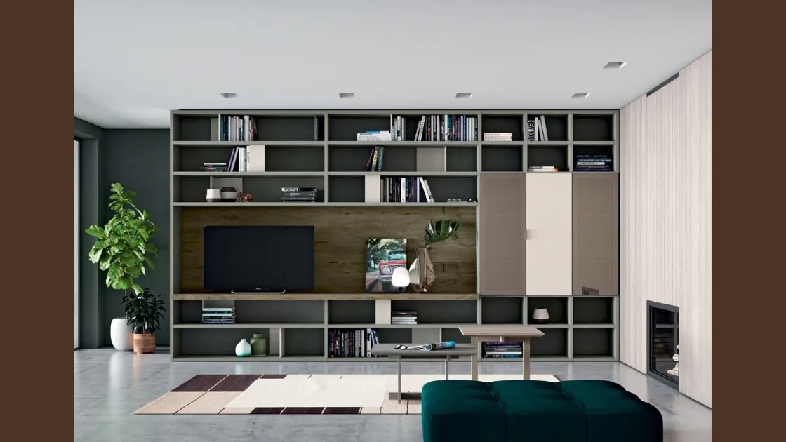 Libreria Horizon 865 in laccato e legno di Mobilgam