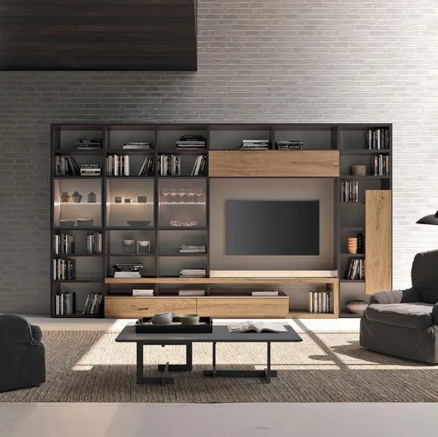 Libreria a muro Horizon 946 in legno, laccatoopaco e vetro di Mobilgam