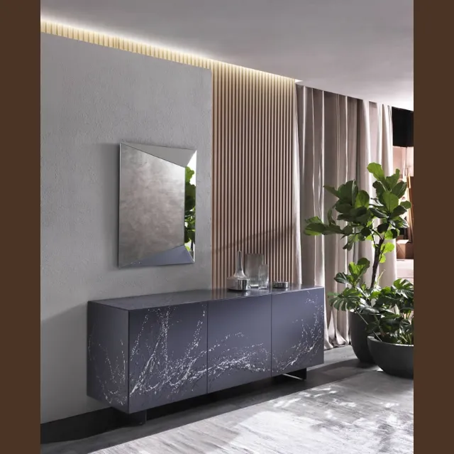 Madia Art Laccata Grigia con decorazione in resina vetrificata di Riflessi