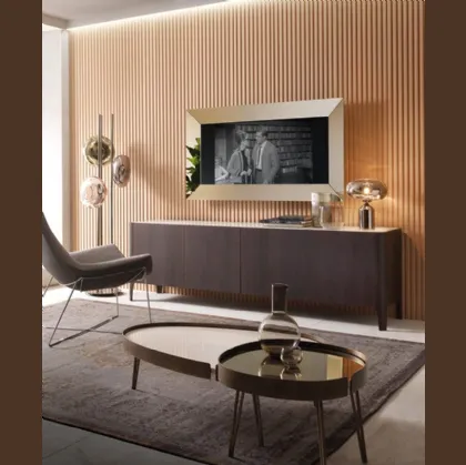 Madia Cross finitura Rovere Coke termotrattato con top in ceramica di Riflessi