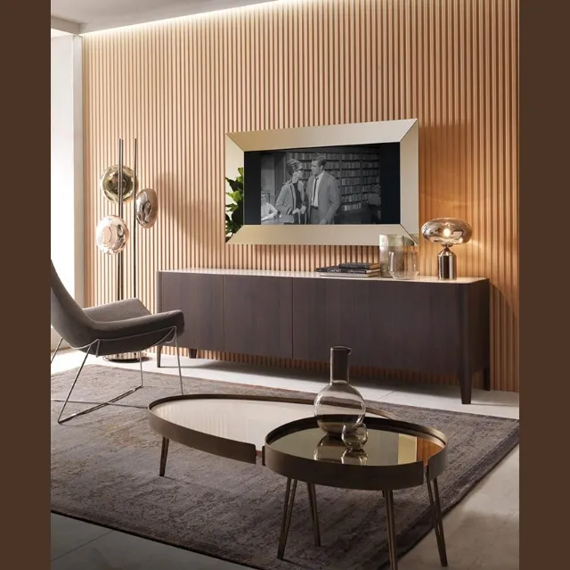 Madia Cross finitura Rovere Coke termotrattato con top in ceramica di Riflessi