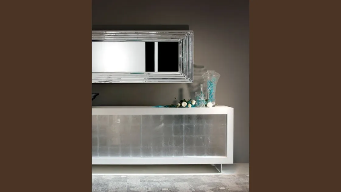 Madia Picasso P12 Simple in Rovere Bianco con ante rivestite in Foglia Argento di Riflessi