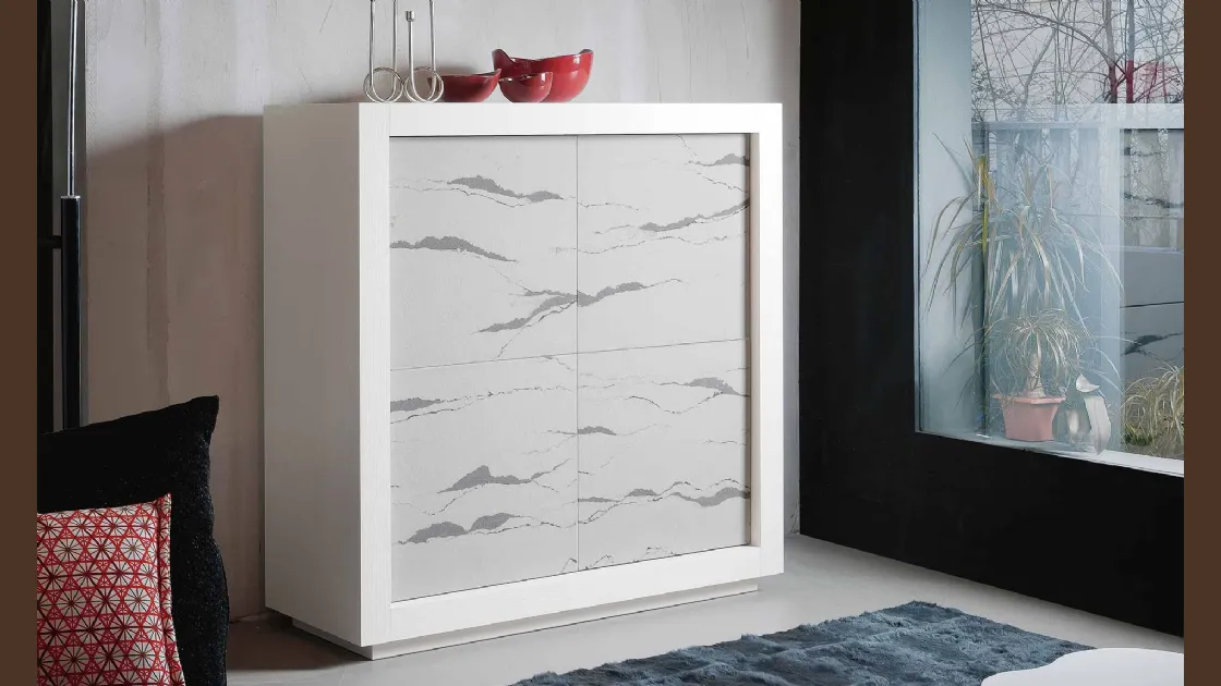 Madia Picasso in Rovere tinto Bianco P2 con ante in Pietra di Riflessi