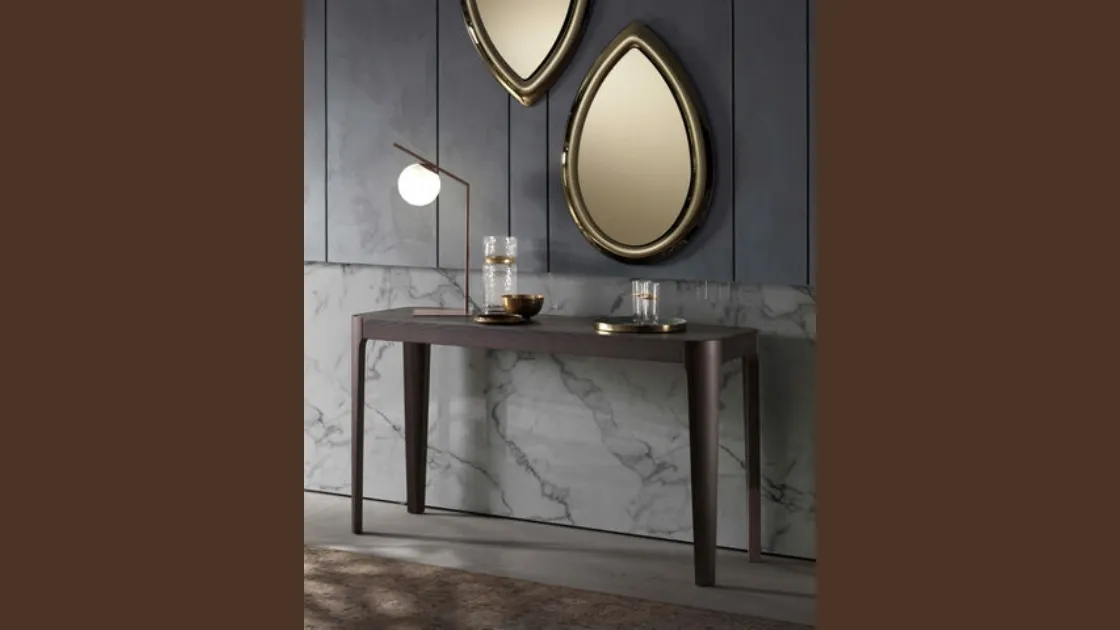 Mobile ingresso Consolle allungabile Cross in ceramica e legno con allunghe in laccato Antracite di Riflessi