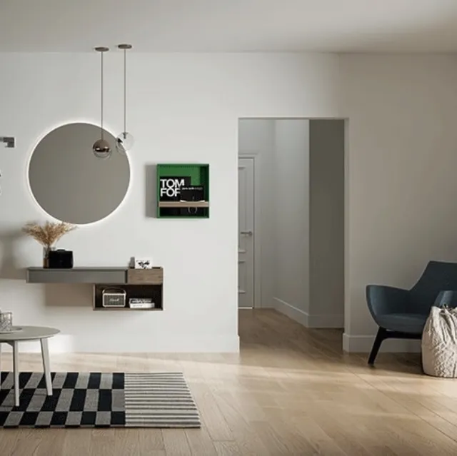 Mobile ingresso con cassetto integrato in lavvato opaco e Rovere Castoro Sessanta 04 di Birex