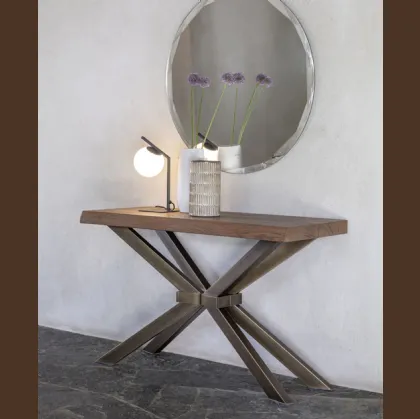 Mobile ingresso Shangai Consolle allungabile con top in legno di Rovere con bordo irregolare di Riflessi