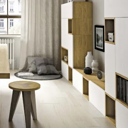 Parete Attrezzata con ante in laccato bianco e struttura in legno naturale Biochic Funny 01 di Domus Arte