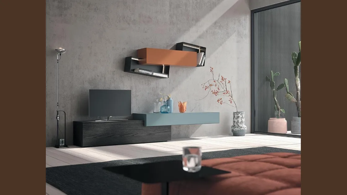 Parete Attrezzata Composizione Horizon 902 in laccato opaco e legno di Mobilgam