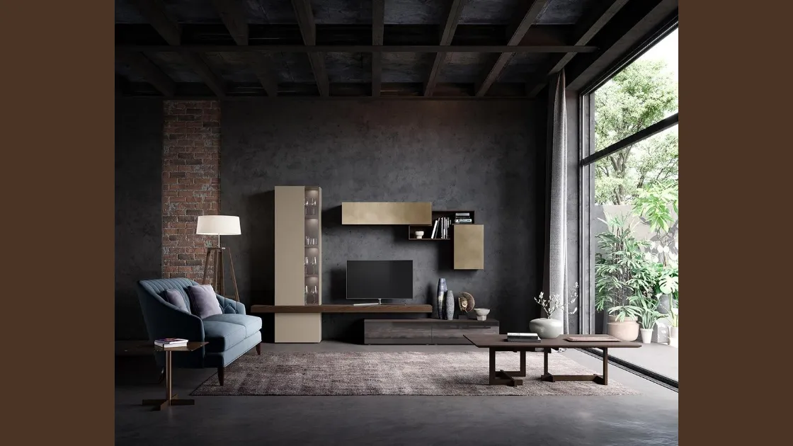 Parete Attrezzata  Composizione Horizon 914 in laccato opaco e legno di Mobilgam
