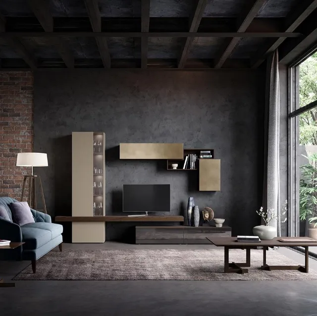 Parete Attrezzata  Composizione Horizon 914 in laccato opaco e legno di Mobilgam