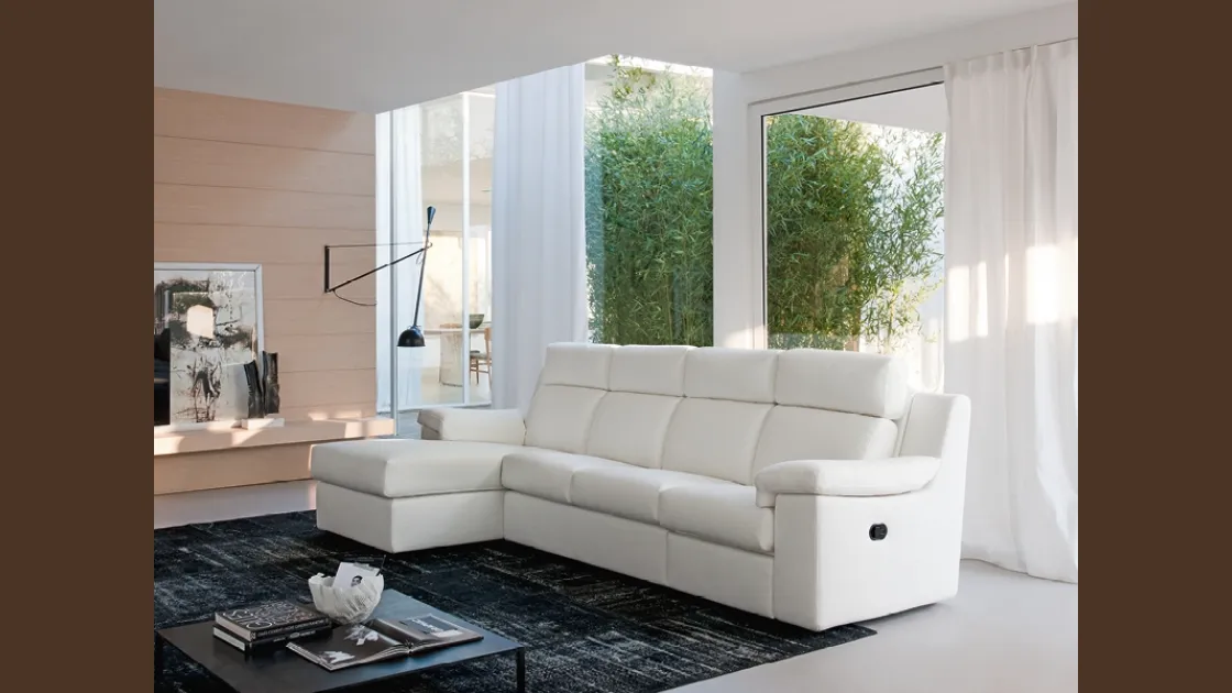 Divano relax in tessuto Bianco con penisola Bob di Rigosalotti