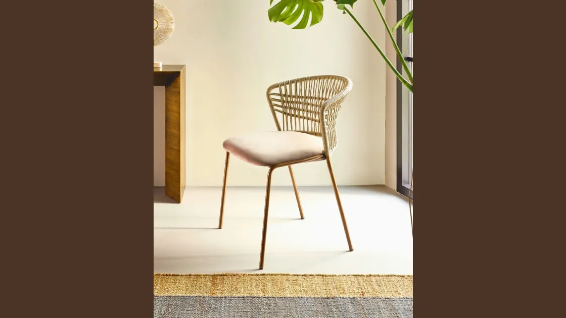 Sedia Soffio in cordino di poliestere e seduta imbottita di Riflessi