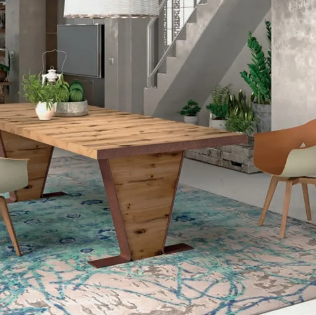 Tavolo in legno con profili in metallo Raise Cadorna di Domus Arte