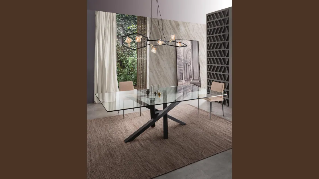 Tavolo con top in cristallo Shangai Vetro di Riflessi
