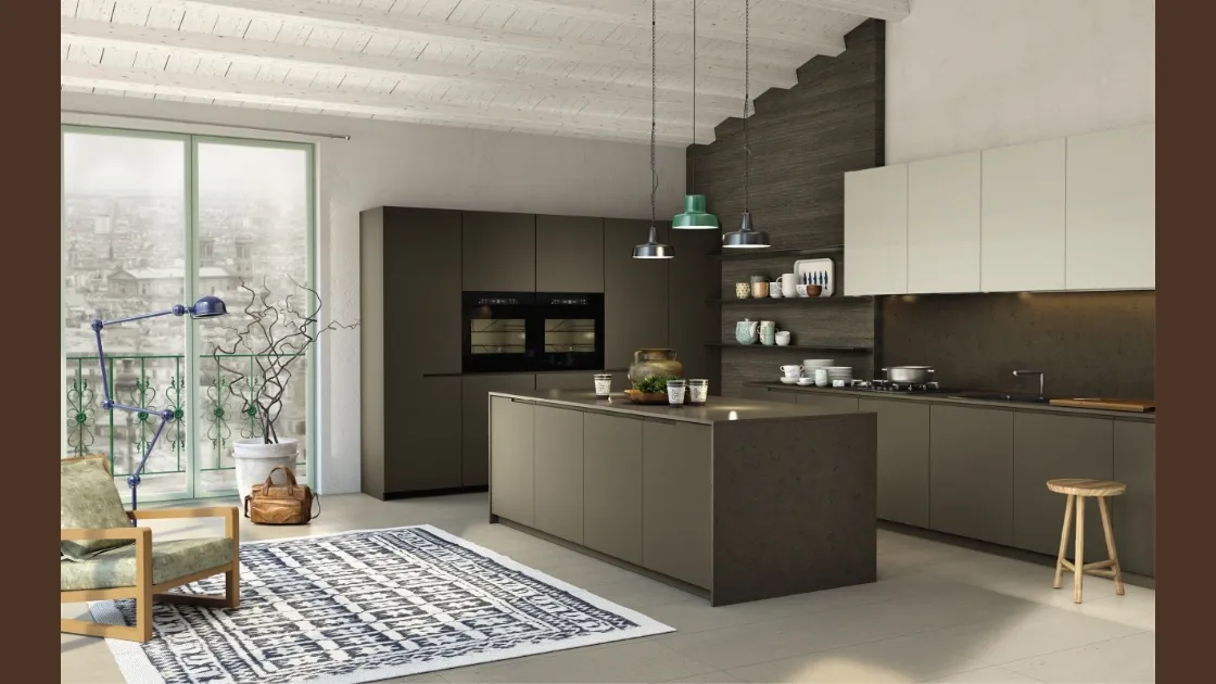 Cucina Design con isola Arena in laccato di Maistri