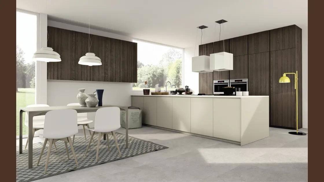 Cucina Design lineare in laccato opaco e legno Arka 07 di Maistri
