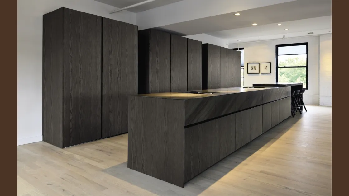 Cucina Design lineare in legno con top in vetro Giza 06 di Maistri
