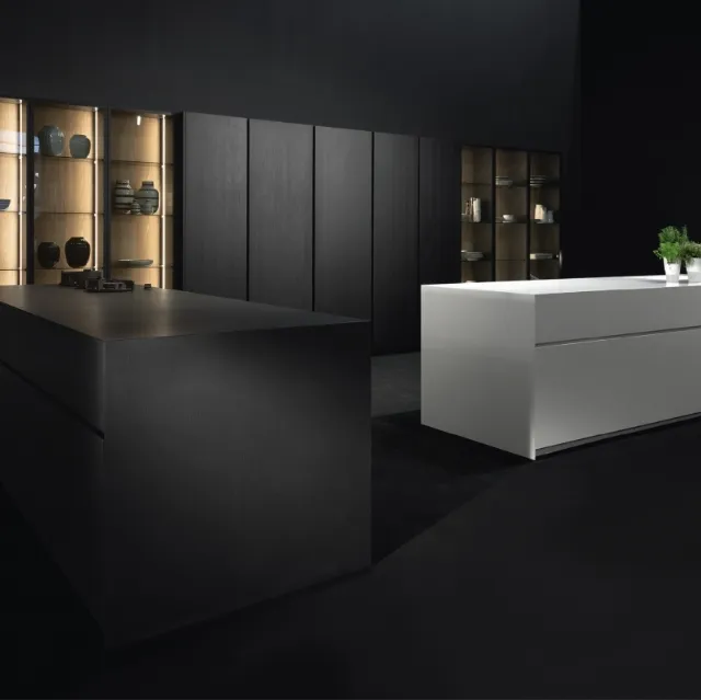 Cucina Design lineare in legno e laccato bianco Giza 07 di Maistri
