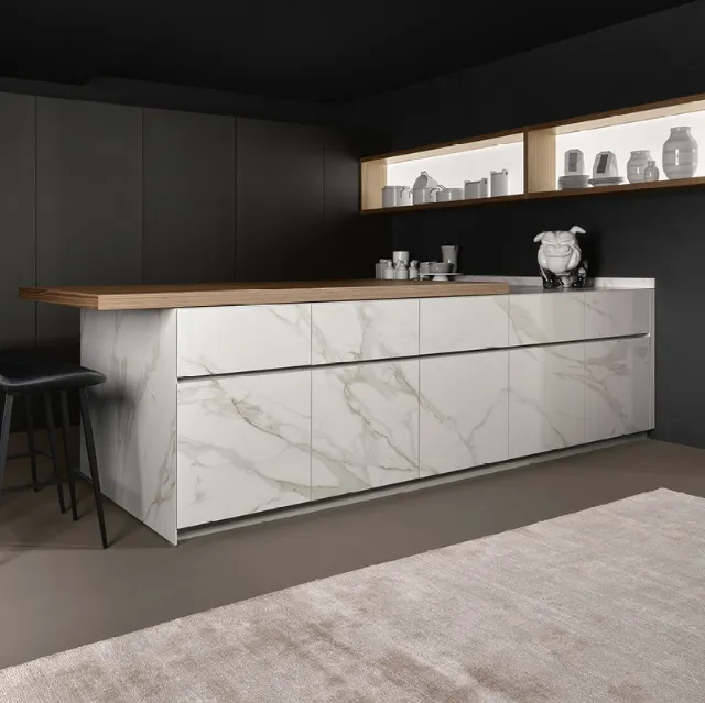 Cucina Design con penisola Giza in cemento e ceramica di Maistri