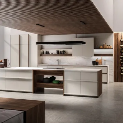 Cucina Design con isola in laccato opaco e legno con top in marmo Ktable 02 di Maistri