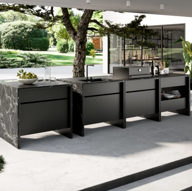 Cucina Design per outdoor ad isola BTable in alluminio e pietra di Maistri