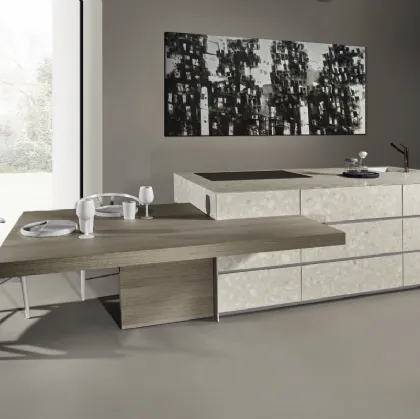 Cucina Design lineare in laminato con tavolo in legno Giza 02 di Maistri