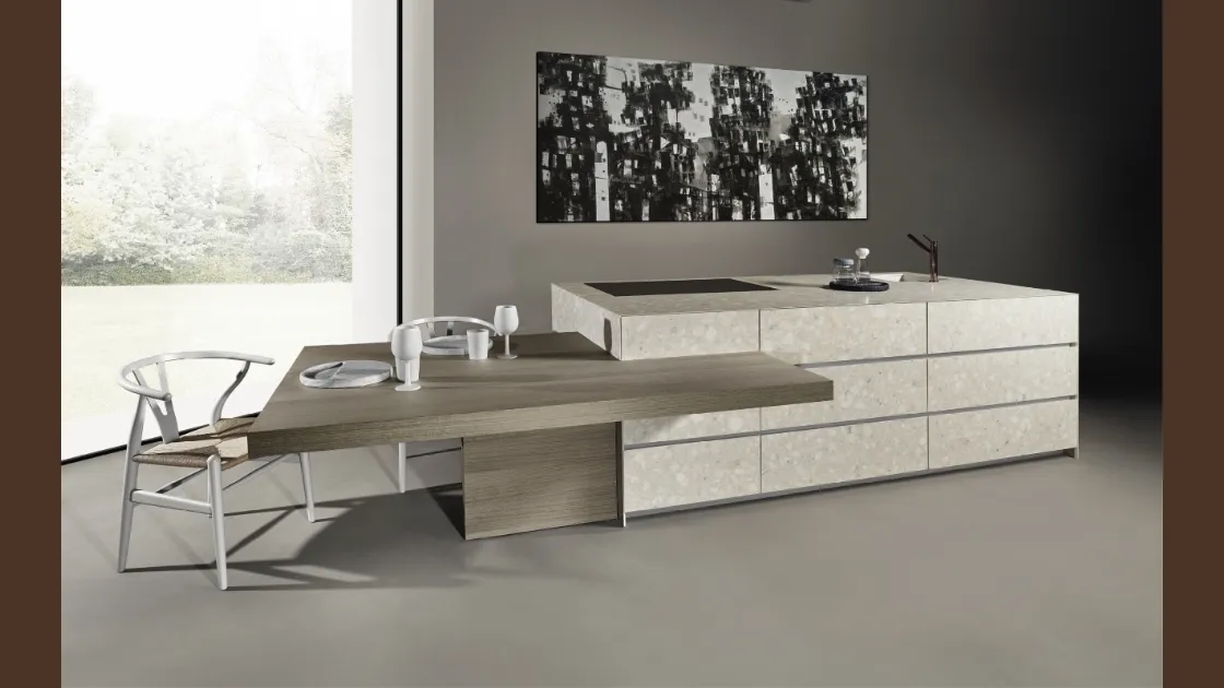 Cucina Design lineare in laminato con tavolo in legno Giza 02 di Maistri