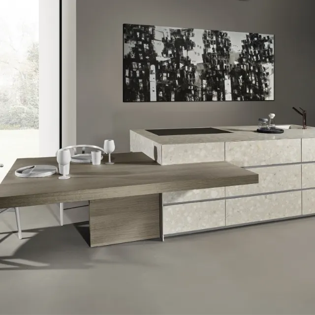 Cucina Design lineare in laminato con tavolo in legno Giza 02 di Maistri