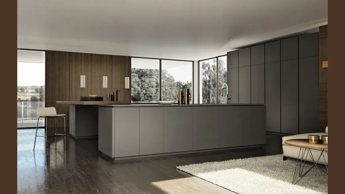 Cucina Design in laccato opaco con penisola in legno Viva 10 di Maistri