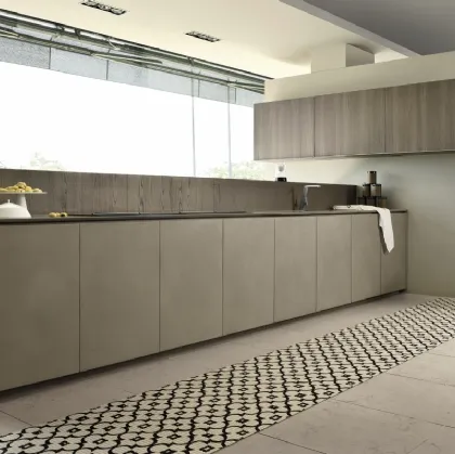 Cucina Design lineare in laccato effetto cemento e legno Viva 11 di Maistri