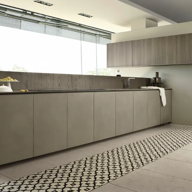 Cucina Design lineare in laccato effetto cemento e legno Viva 11 di Maistri