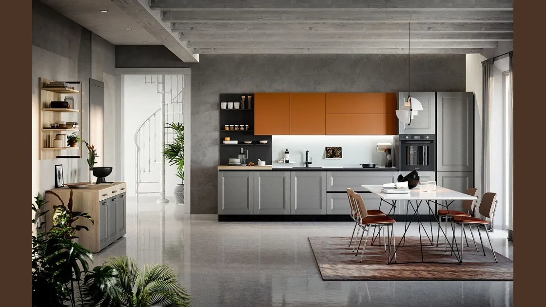 Cucina Moderna lineare Asia in materico laccato grigio e laccato opaco cuoio medio di Forma la cucina
