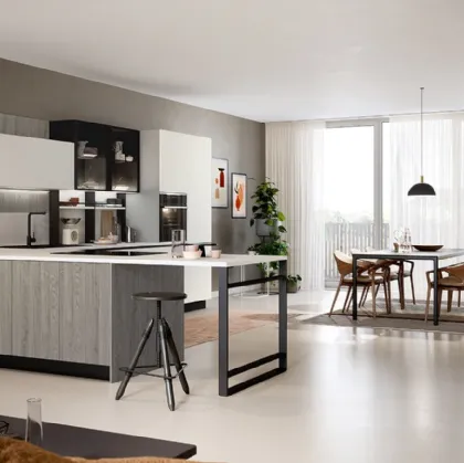 Cucina Moderna angolare Trend Linea in finitura rovere grey e fenix bianco kos di Forma la cucina